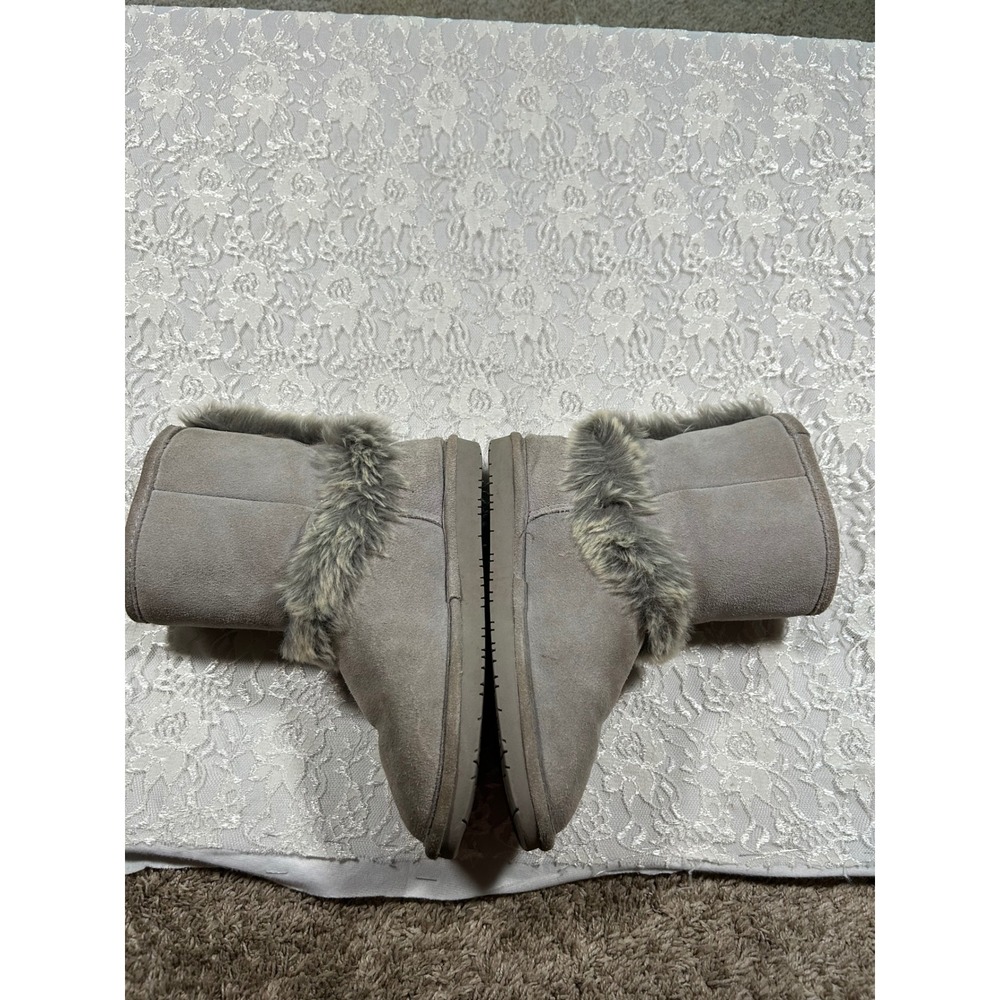 Bearpaw 8 Grey Suede Faux Fur Trim Boots Fall Apres Ski Y2K McBling Cabin 2000s - Picture 8 of 9